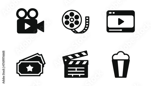Set of six black and white cinema icons movie film