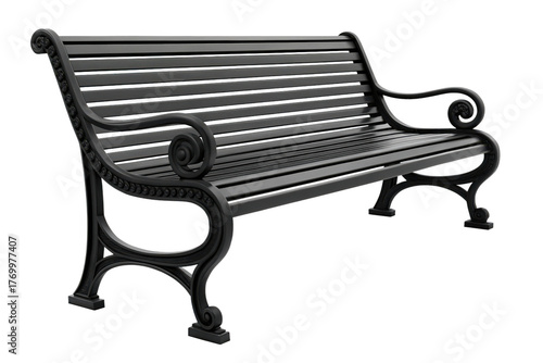 Elegant black park bench isolated on transparent background for outdoor seating