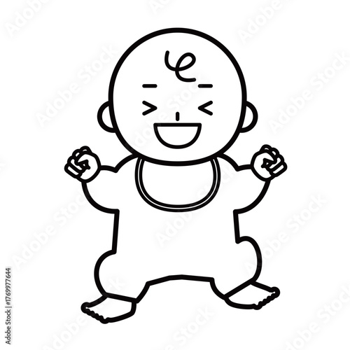 大笑いする赤ちゃんの全身のイラスト