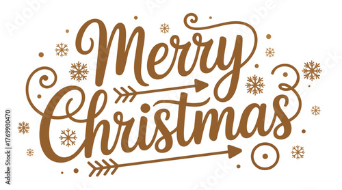 Festive Merry Christmas Text Design with Flourishes and Snowflakes for Holiday Greetings and Seasonal Celebrations A Warm Wishing Design