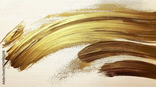 Stunning golden brush strokes create a captivating background.