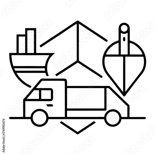 Transportation Logistics Symbols Line Art Transparent Background
