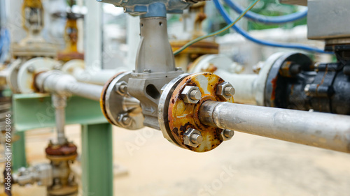 An industrial and engineering concept, a tight sealed flange joint with bolts and nuts uses technology