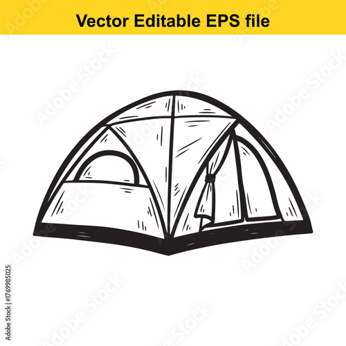 Hand drawn illustration of a camping tent