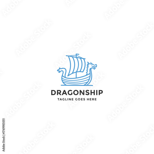 Flat icon dragon ship logo design vector illustration