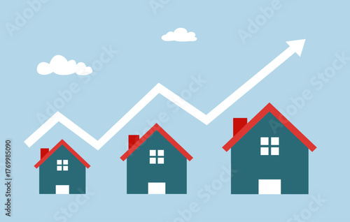 Real estate investment business concept vector illustration. Architecture house with rising arrow in flat design.