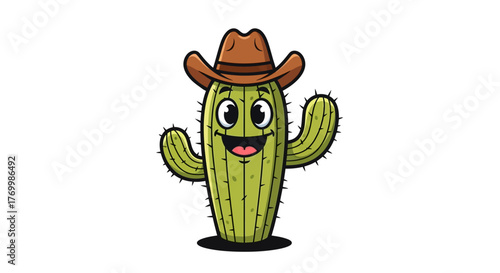 Happy Cartoon Cowboy Cactus Character - Friendly Mascot Illustration