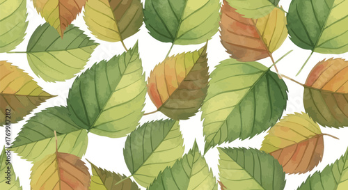 Watercolor leaves pattern in shades of green and brown for autumn designs