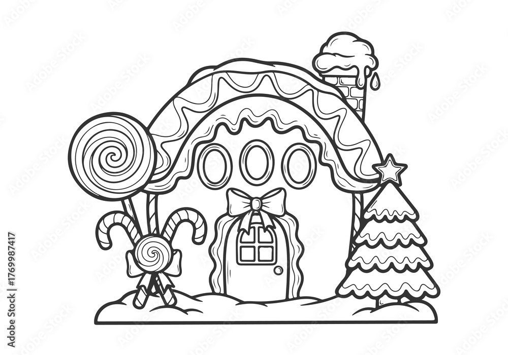 Obraz premium Christmas Gingerbread House Coloring Page for Kids and Adults
