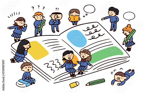 勉強する学生たちのイラスト