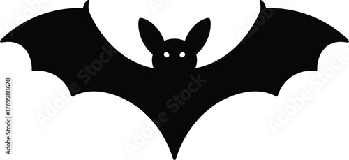 Black bat silhouette with spread wings, spooky Halloween night illustration, scary flying creature vector, dark horror themed graphic design