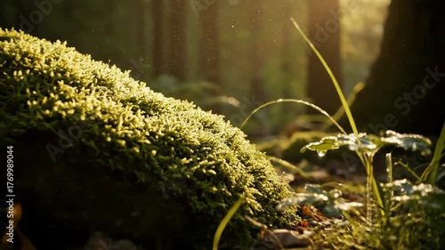 Slow Dolly Shot Through a Sun-Dappled Ancient Forest Floor with Shallow Depth of Field quiet, commercial, stillness