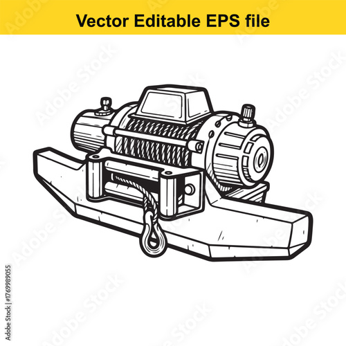 Hand drawn illustration of a heavy duty winch