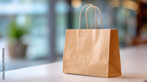 Wallpaper Mural A Simple Brown Paper Shopping Bag On A White Surface With A Blurred Background, Ideal For Eco-Friendly Branding And Retail Display Concepts Torontodigital.ca