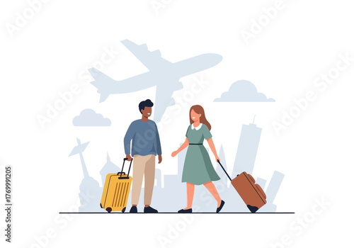 Couple Traveling with Luggage at Airport.