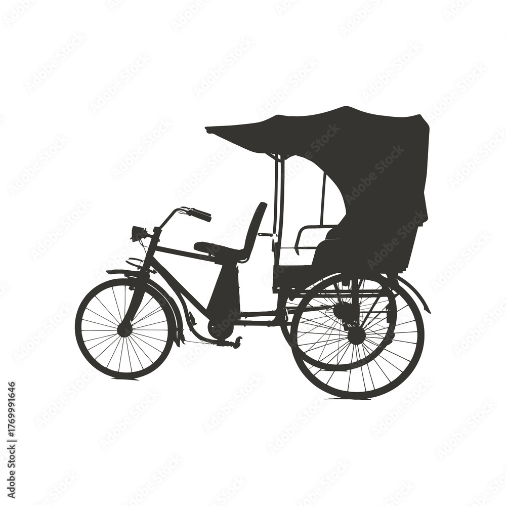 Obraz premium Silhouette of a traditional rickshaw vehicle with a covered passenger space