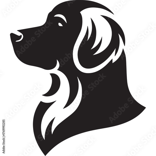 golden retriever mascot head face black shape icon silhouette vector flat illustration design on white background