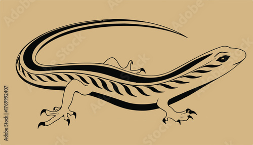 Isolated green dinosaur vector illustration with a long tail on a white background