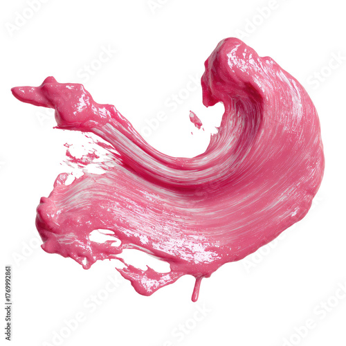 Pink swirled paint blob with glossy surface on black background
