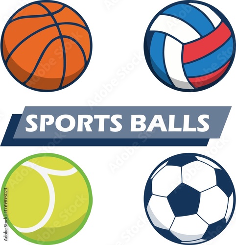 A colorful collection of sport balls including football, basketball, soccer, tennis, baseball, and volleyball equipment set for team game and competition illustration