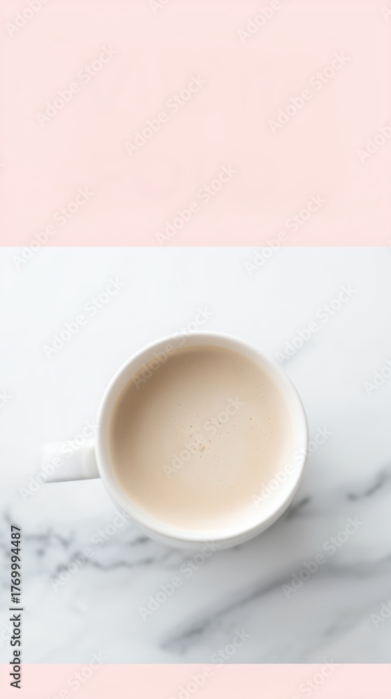 Fototapeta premium Charming beige cup with marble background, Stylish and smooth coffee vessel set before luxurious marble surface, Refined and velvety cup presentation complemented by opulent marble backdrop