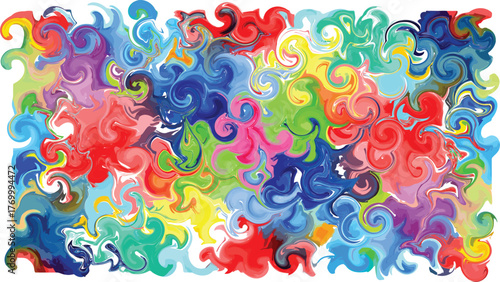 Abstract swirl of vibrant colors creates a mesmerizing pattern on a white canvas, evoking a sense of energy and creativity.