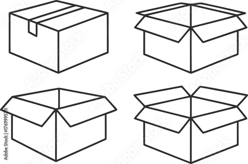 Box Design Collection. Packaging Box Illustration Set. Cardboard Box and Container Design. Delivery Package and Parcel Concept. Open Box and Product Packaging Design. Shipping Carton and Storage Box
