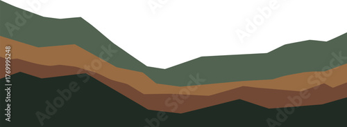 Minimalist mountain landscape with sun rising in a geometric abstract style