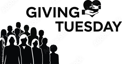 Giving tuesday illustration with people and heart in hand for social media post and banner design template