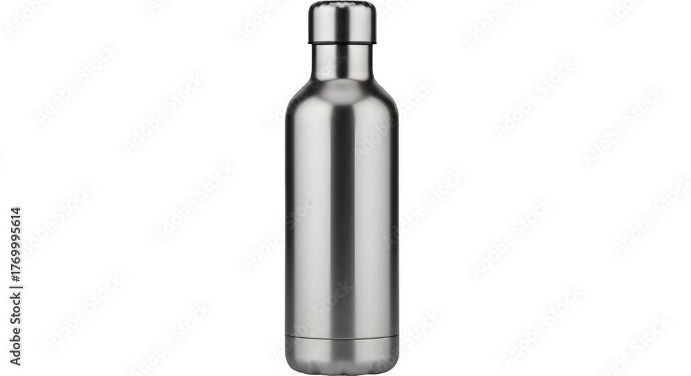 Obraz premium Reusable stainless steel water bottle isolated on transparent background, zero waste