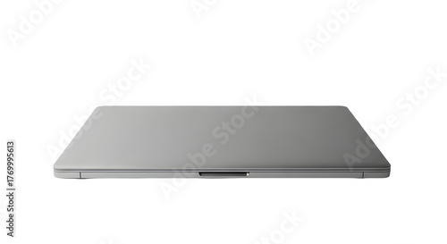 Sleek silver laptop isolated on transparent background, modern technology device