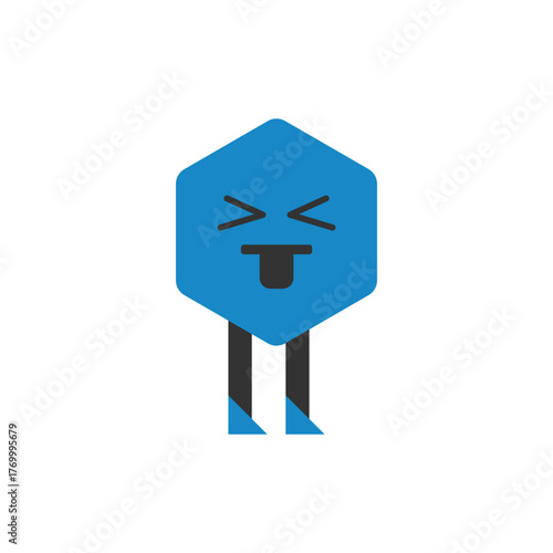 A blue pentagon character with legs and a smiling face. Perfect for geometric-themed illustrations, kids designs, and creative mascots.