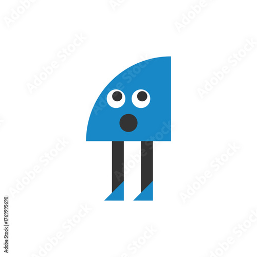 A cute tilted semicircle character in blue with a friendly expression and two small legs. Great for geometric art, modern mascot vectors, and playful branding.