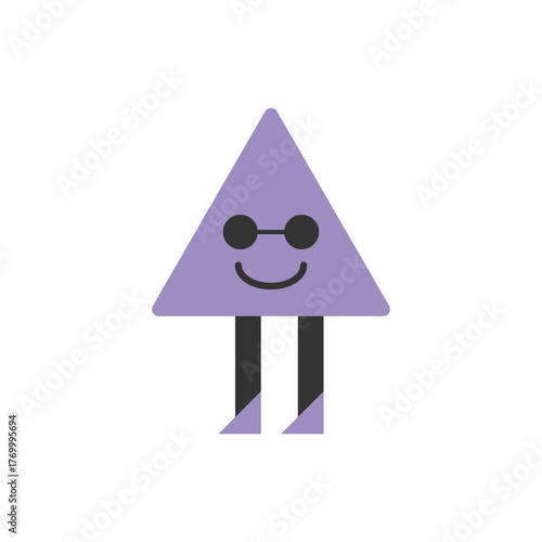 A purple triangular character with a sweet smile and short legs. Ideal for fun cartoon mascots, geometric vector art, and bright design projects.