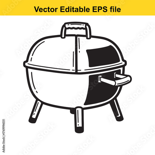 Hand drawn illustration of a portable charcoal grill