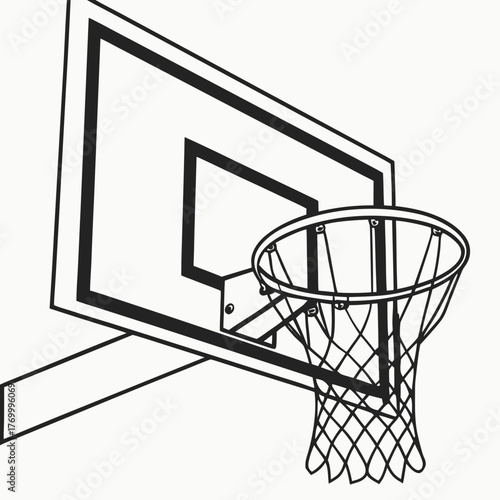 Black and white illustration of a basketball hoop and backboard sport
