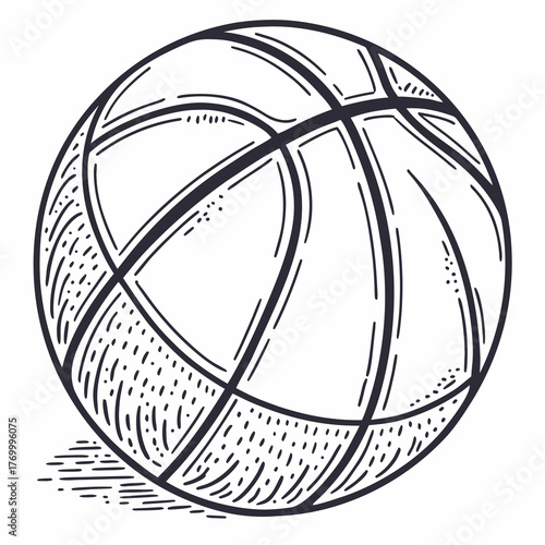 Hand-drawn illustration of a basketball with textured surface sport game