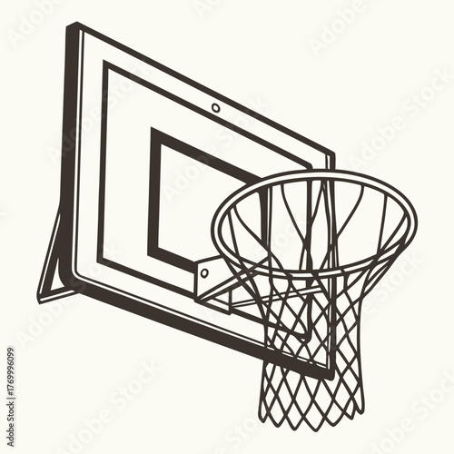 Monochrome sketch of a basketball hoop and backboard on a light background sport