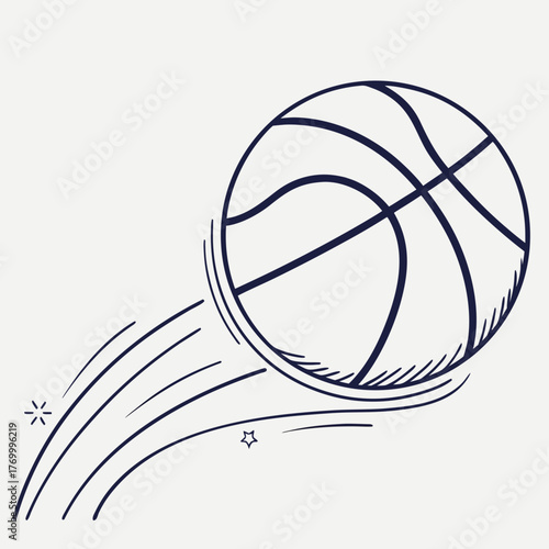 Hand- Drawn Sketch of a Basketball in Motion with Motion Lines Keywords: basketball, sport, game