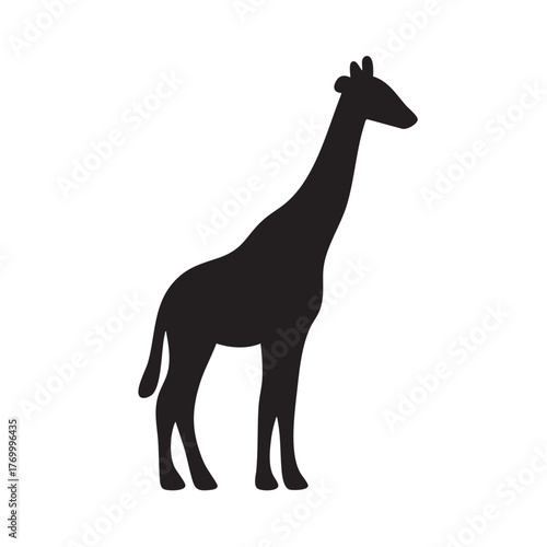 Simple black silhouette of a tall majestic giraffe standing gracefully