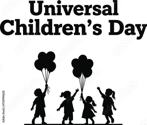 Universal childrens day concept with kids holding balloons holiday celebration for childrens rights and welfare