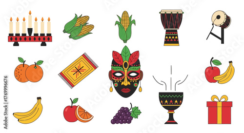 Vibrant Kwanzaa Celebration Icon Set of Traditions and Symbols