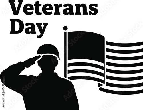 Silhouette illustration of a soldier saluting with an american flag for veterans day