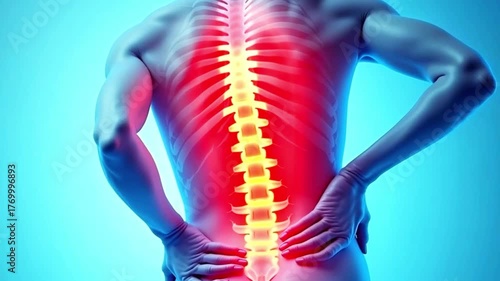 Anatomical Illustration of Lower Back Joint Pain. Joint Pain in the Human Body. The bones and joints are shown in bright and colorful detail.
