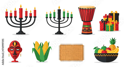 Celebrating Kwanzaa Cultural Symbols and Traditions in Festive Vector Art