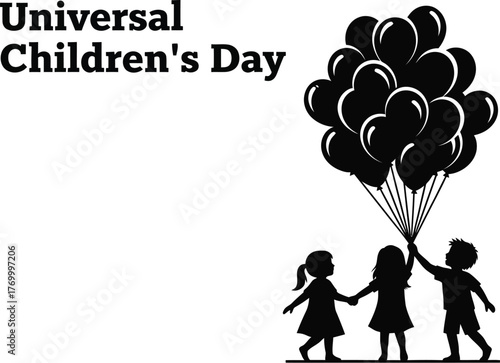 Universal childrens day concept with kids and balloons celebration of childhood and promotion of child welfare