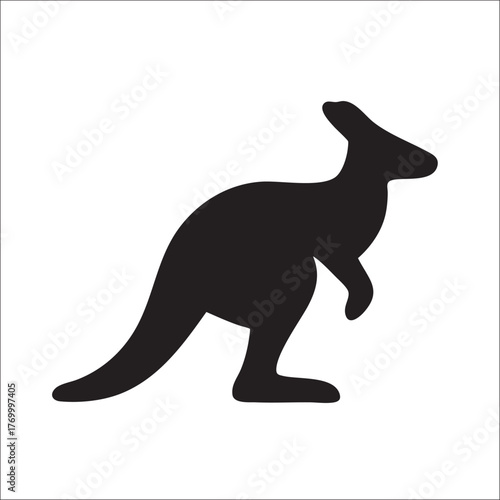 A simple black silhouette of a kangaroo in a standing position