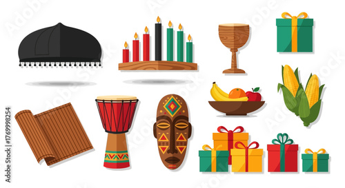 Kwanzaa Celebration Flat Lay Cultural Symbols and Festive Elements