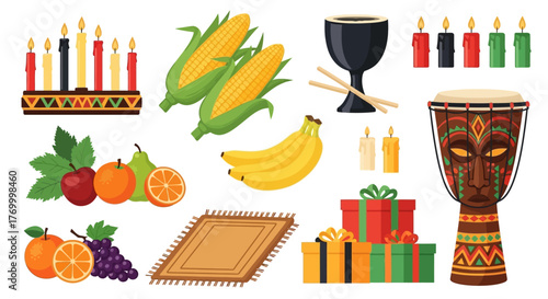 Kwanzaa Celebration Elements Festive Symbols and Traditional Items