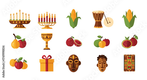 Vector Illustration of Kwanzaa Symbols and Cultural Elements